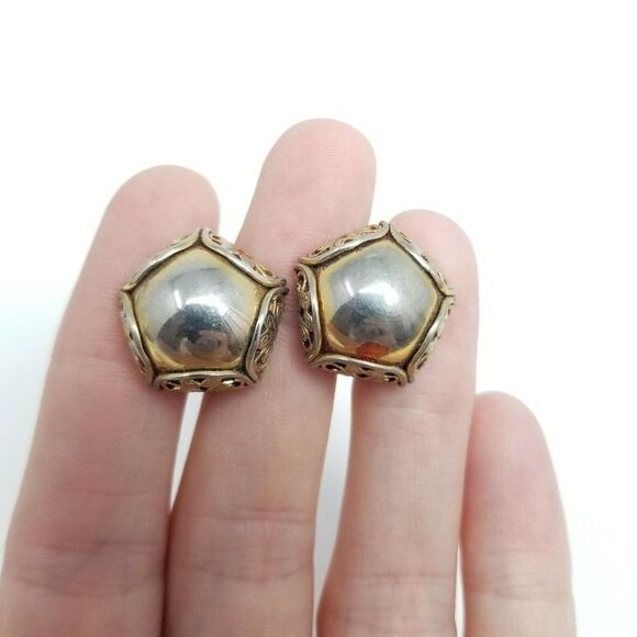 Vintage Unique Pentagon Shape Cabochon Clip On Earrings, Screw Backs, Retro - Picture 6 of 6
